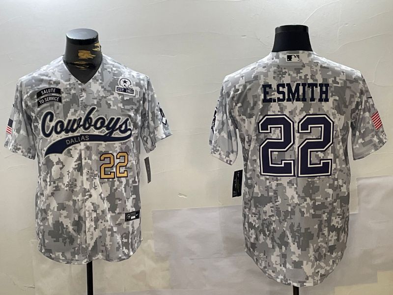 Men Dallas Cowboys #22 E.Smith Nike Arctic Camo 2024 Salute to Service Limited NFL Jersey style 5